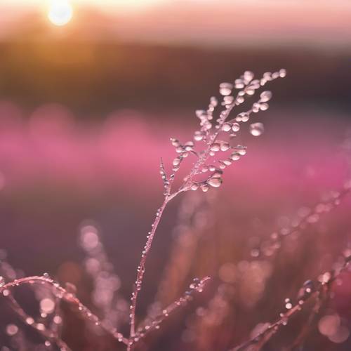 منظر طبيعي أثيري يظهر ندى الصباح على خلفية سحابة وردية مذهلة.