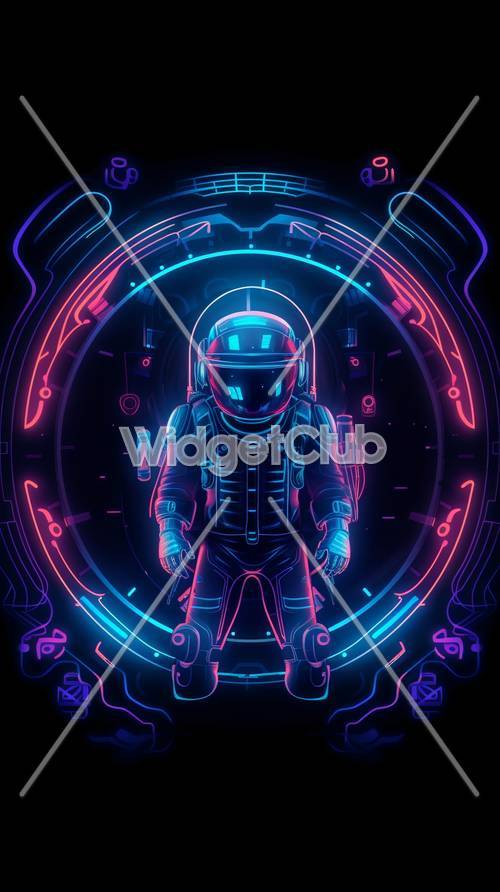 Cool Neon Astronaut in Space Portal