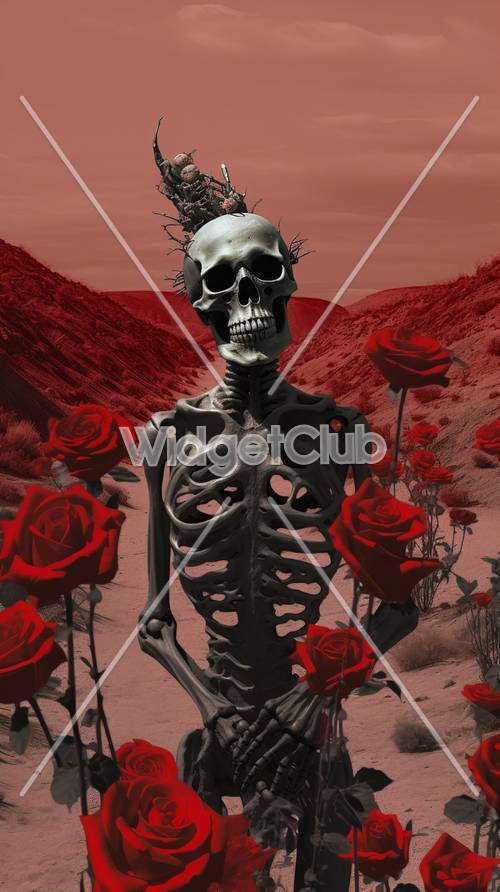 Red Skull and Roses Fantasy Art
