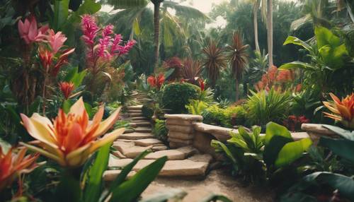 Ein blühender tropischer Garten voller exotischer Blumen