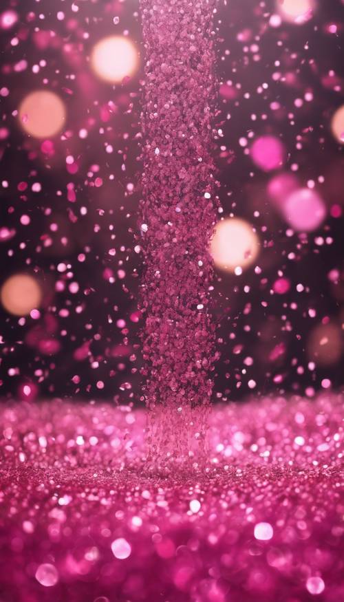 ピンクの輝くグリッターが雨のように流れる壁紙