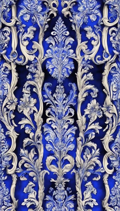 דפוס דמשק היסטורי בגוון כחול רויאל בהיר המכסה את כל התמונה בצורה חלקה.