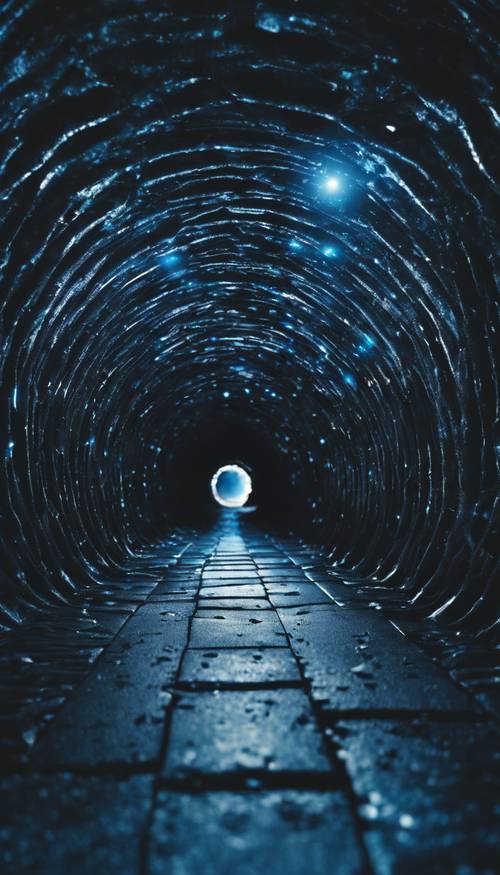 Bilinmeyen bir galaksiye giden gizemli siyah ve mavi tünel.