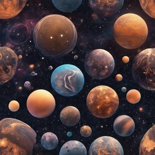 Endless pattern of striking, digitally-rendered alien planets.
