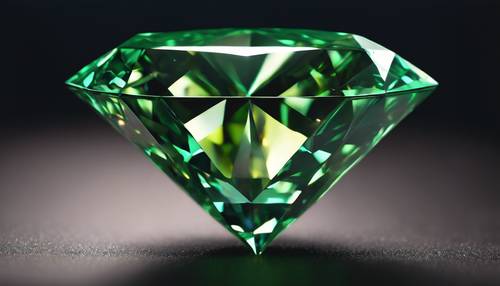 Uno squisito diamante verde su uno sfondo scuro.