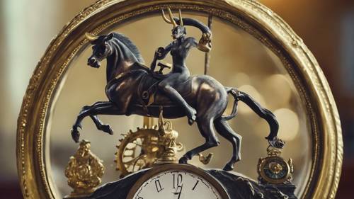 A Capricorn figure on the top of a vintage clock.