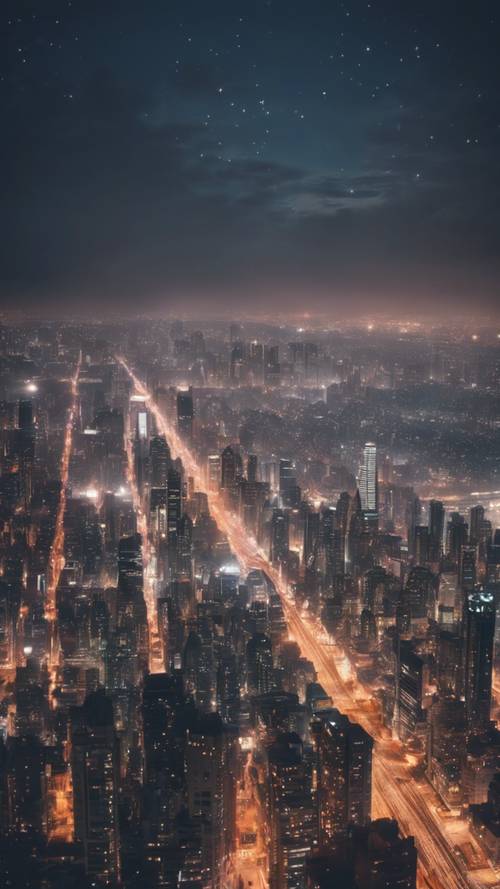 Urzekająca panorama miasta o zmierzchu, z migoczącymi światłami, które jedno po drugim ożywają.