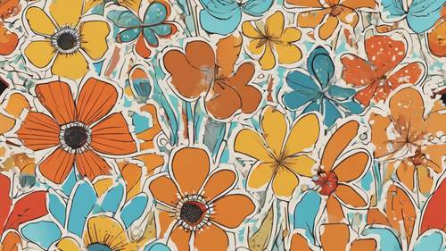 Une illustration vectorielle de fleurs groovy des années soixante.