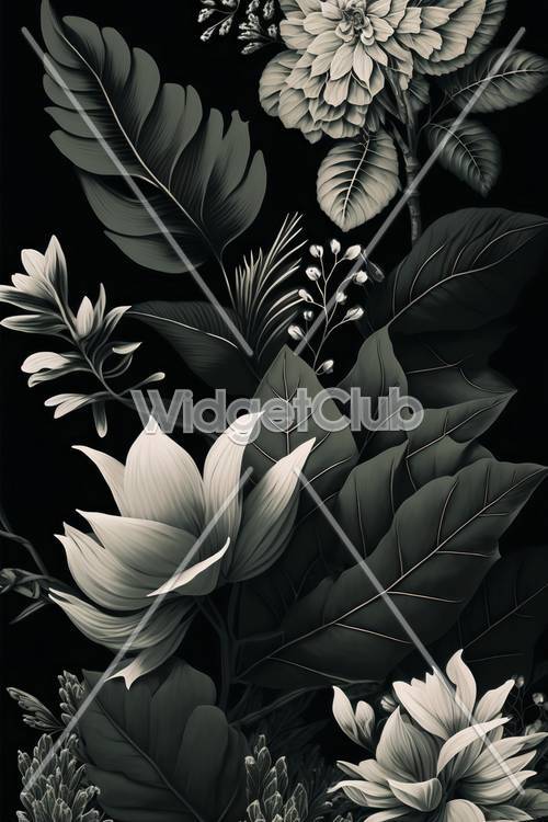 단색 정원: 화면에 어울리는 우아한 검은 잎 패턴