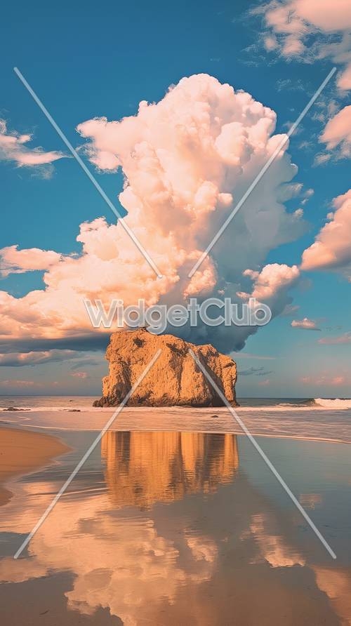 Giant Rock on Beach at Sunset壁紙[5ab42b14c12b474b87b1]