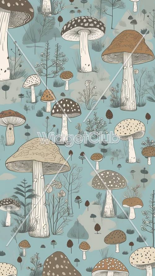 Enchanting Forest and Mushroom Illustration duvar kağıdı[01bb647f35fb4b47b8b0]