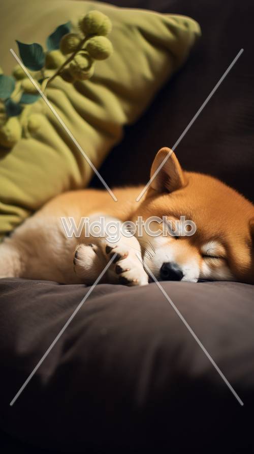 Спящий щенок сиба-ину - фото