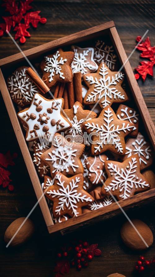 Galletas festivas de jengibre en forma de copo de nieve y estrella