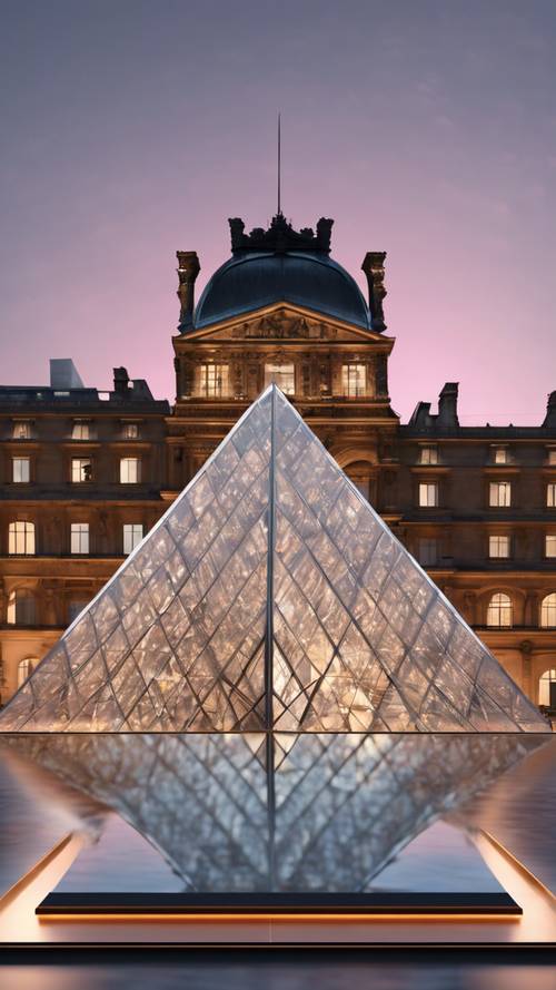 Un modèle numérique 3D de la Pyramide du Louvre, reflétant la lumière dans une étonnante gamme de saveurs. Fond d&#39;écran [925602532b1a44549072]