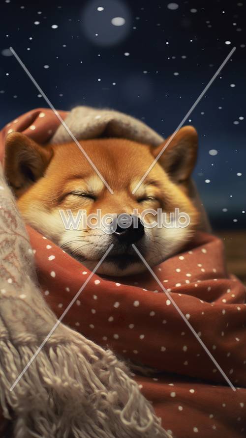 Acogedor perro durmiendo bajo el cielo estrellado