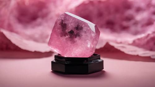 Una cita sobre la curación escrita en negro sobre un trozo de geoda de cristal rosa.