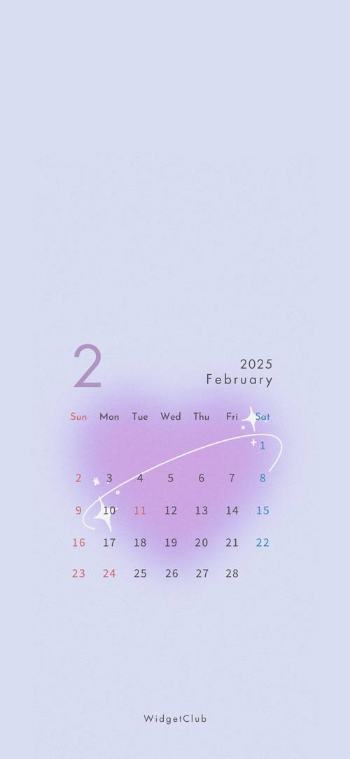 Calendario de febrero de 2025 con degradado morado