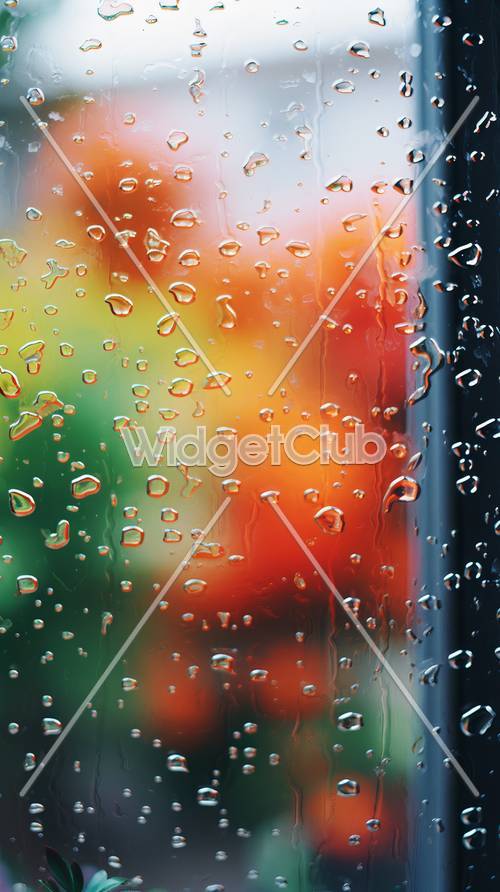 Gotas de lluvia de colores sobre fondo de vidrio
