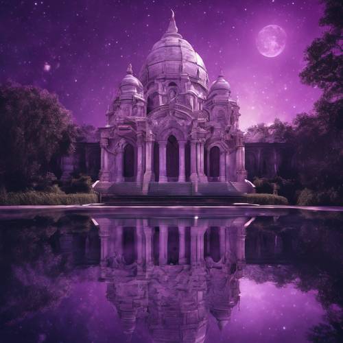 Фиолетовый мраморный собор, освещенный ярким лунным светом.