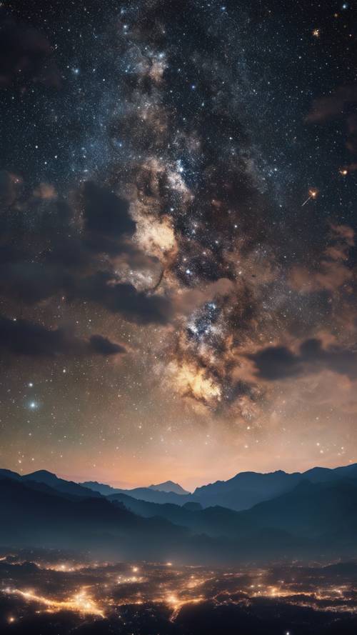 נוף פנורמי עוצר נשימה של שמי הלילה המלאים בכוכבים.