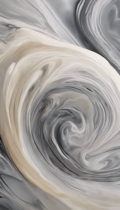 Swirling motions of soft gray and cream in a fluid abstract painting