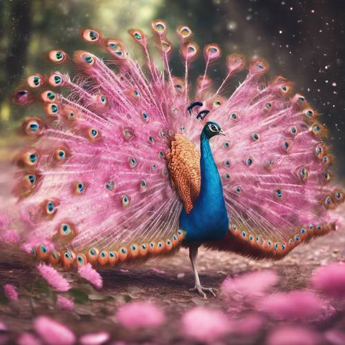 A playful pink peacock chasing after a sparkling butterfly. Tapeta [318b9ee888d34163a004]