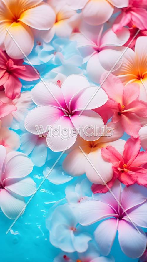 Colorful Flowers on Blue Water Background