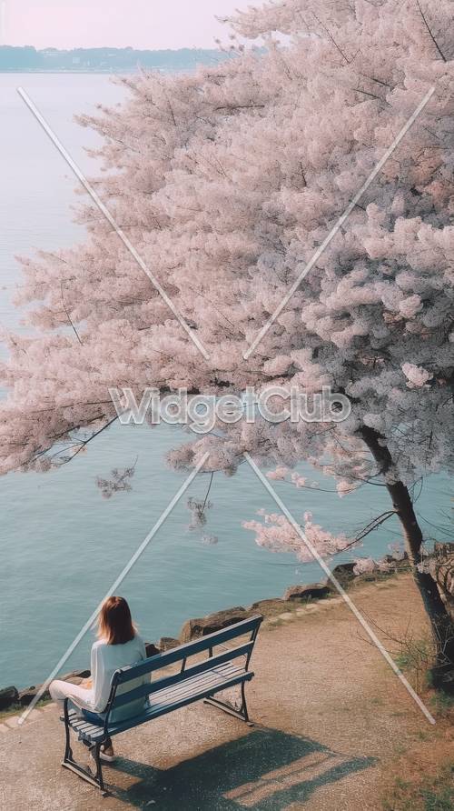 湖畔の桜の壁紙 - 春の美しい風景