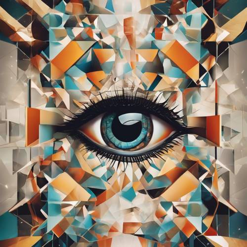 Uma interpretação cubista de um olho repleto de formas geométricas e múltiplas perspectivas.
