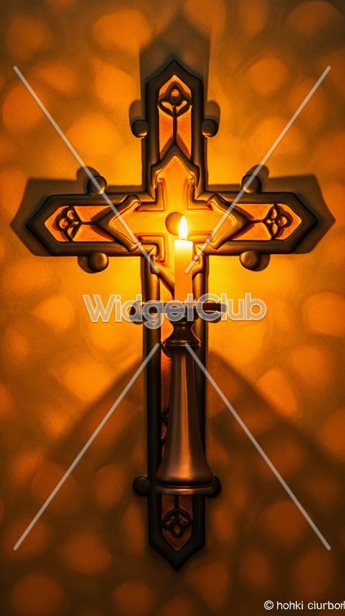 金のキャンドルと十字架の光　