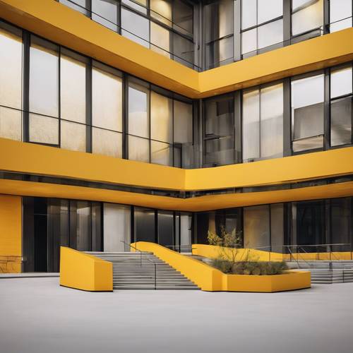Koyu sarı tasarım öğeleriyle minimalist mimari