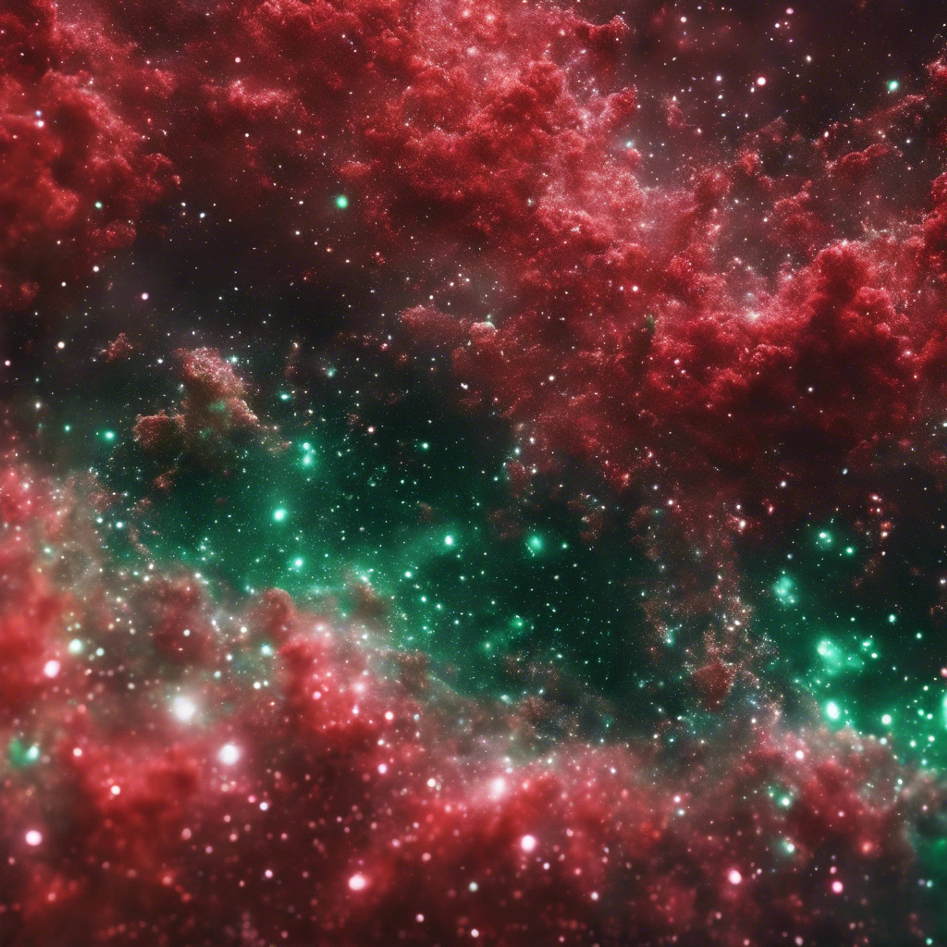 Red and green glitter spread like a nebula in space Kertas dinding[56bea9c0023d4b1f9afc]