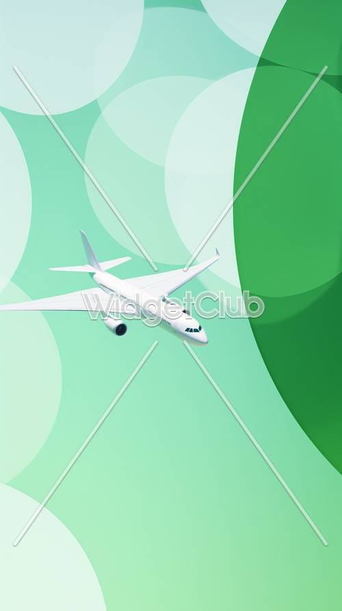 Soaring Airplane Over Gentle Green Waves Background