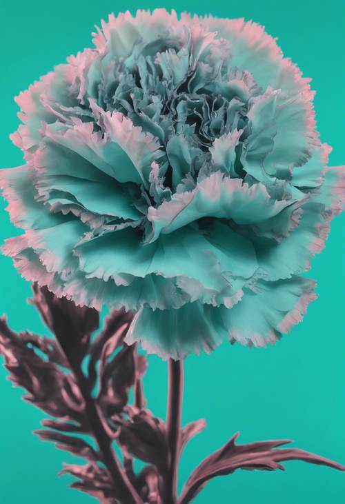 A pop art style piece featuring a vibrant gray carnation on a neon turquoise background.
