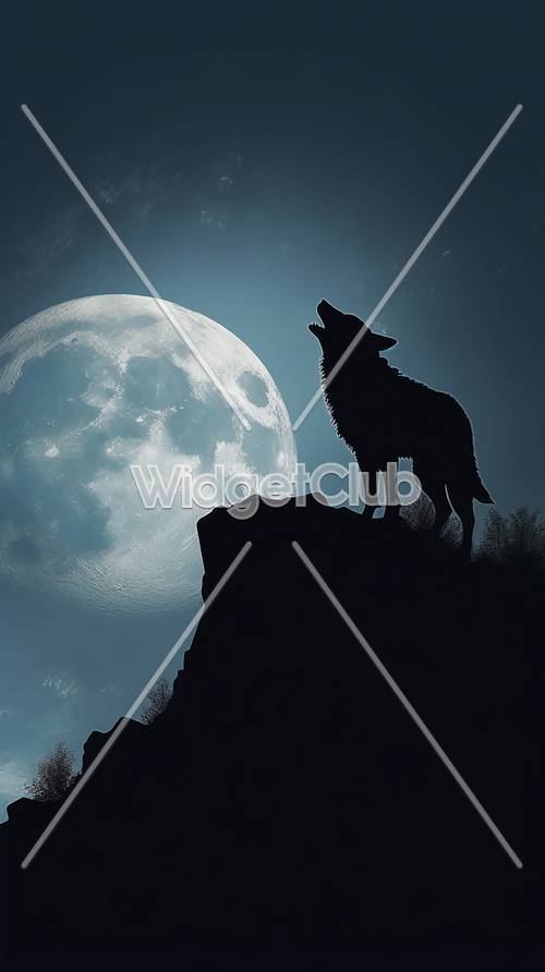 Lobo aullando bajo la luna llena