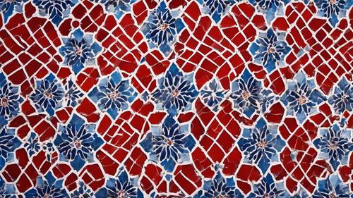 Patrón de mosaico marroquí rojo y azul radiantemente rico.