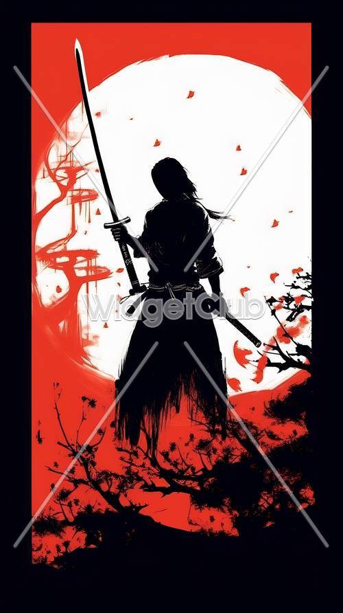 Samurai nel campo di battaglia rosso