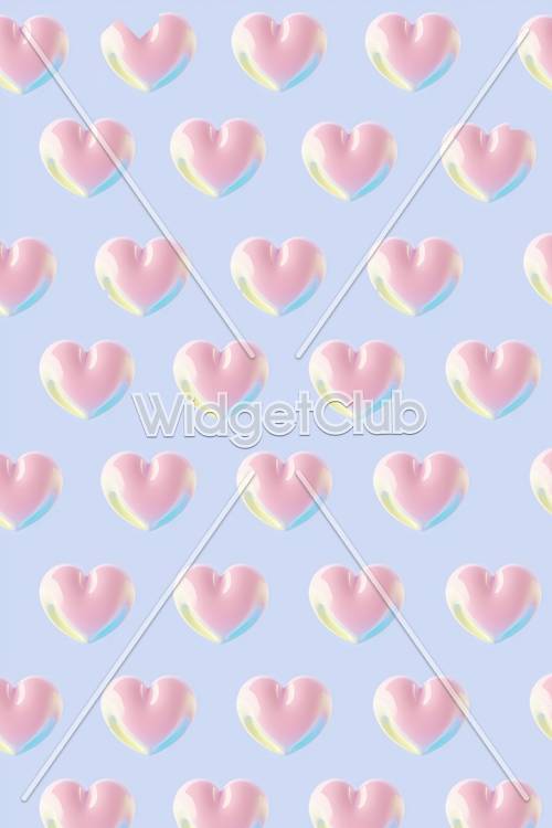Colorful Hearts on Blue Sky Background