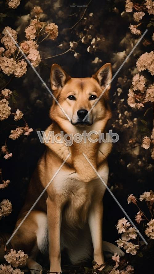 Schöner Hund in einem Blumengarten
