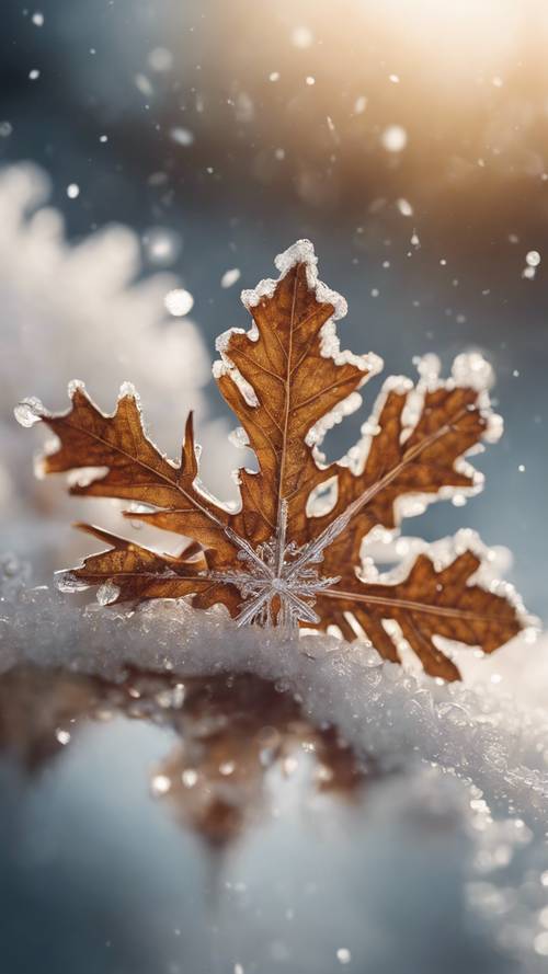 A snowflake melting on a leaf. Tapet [eb00fbeb7df04e548c16]