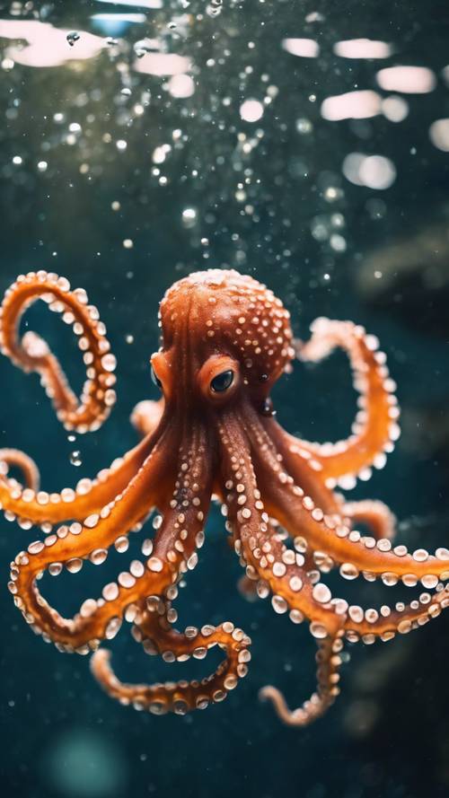 A vibrant octopus cheerfully splashing water with its tentacles.