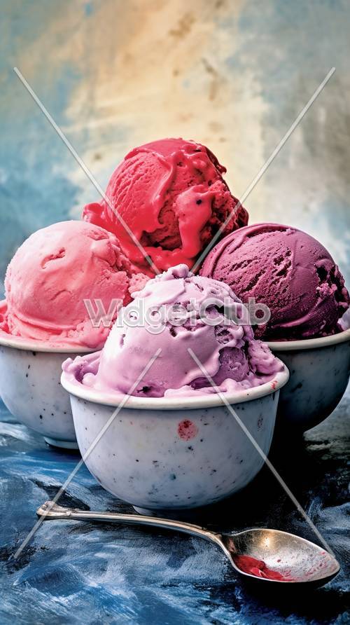 碗中彩色冰淇淋勺