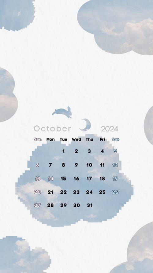 Lapin sautant sur fond de calendrier lunaire d&#39;octobre