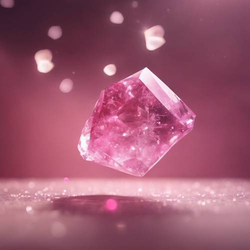 Un incantevole cristallo rosa fluttuante a mezz&#39;aria circondato da fasci di luce