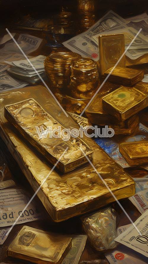 黄金の宝物が輝く壁紙