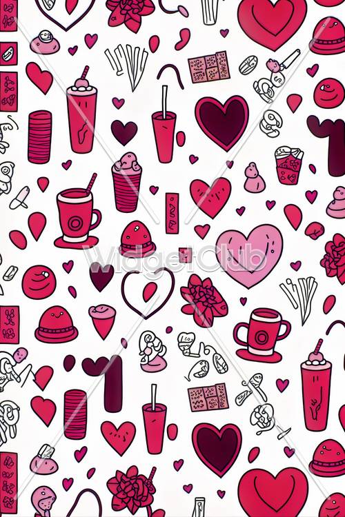 Cute and Colorful Hearts and Cups Pattern Background