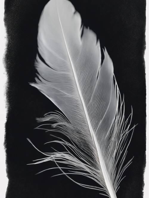 어두운 검정색 배경에 부드럽게 떨어지는 섬세한 흰색 깃털.