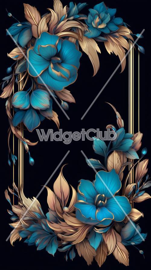 การออกแบบดอกไม้สีฟ้าและสีทอง