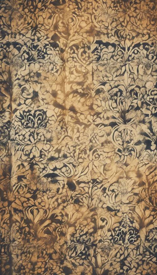 Patrones de damasco vintage dispuestos en forma de panal, todo en una paleta de papel antigua.