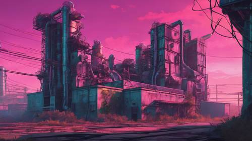 An abandoned industrial factory becoming colonized by cybernetic plants and wildlife.
